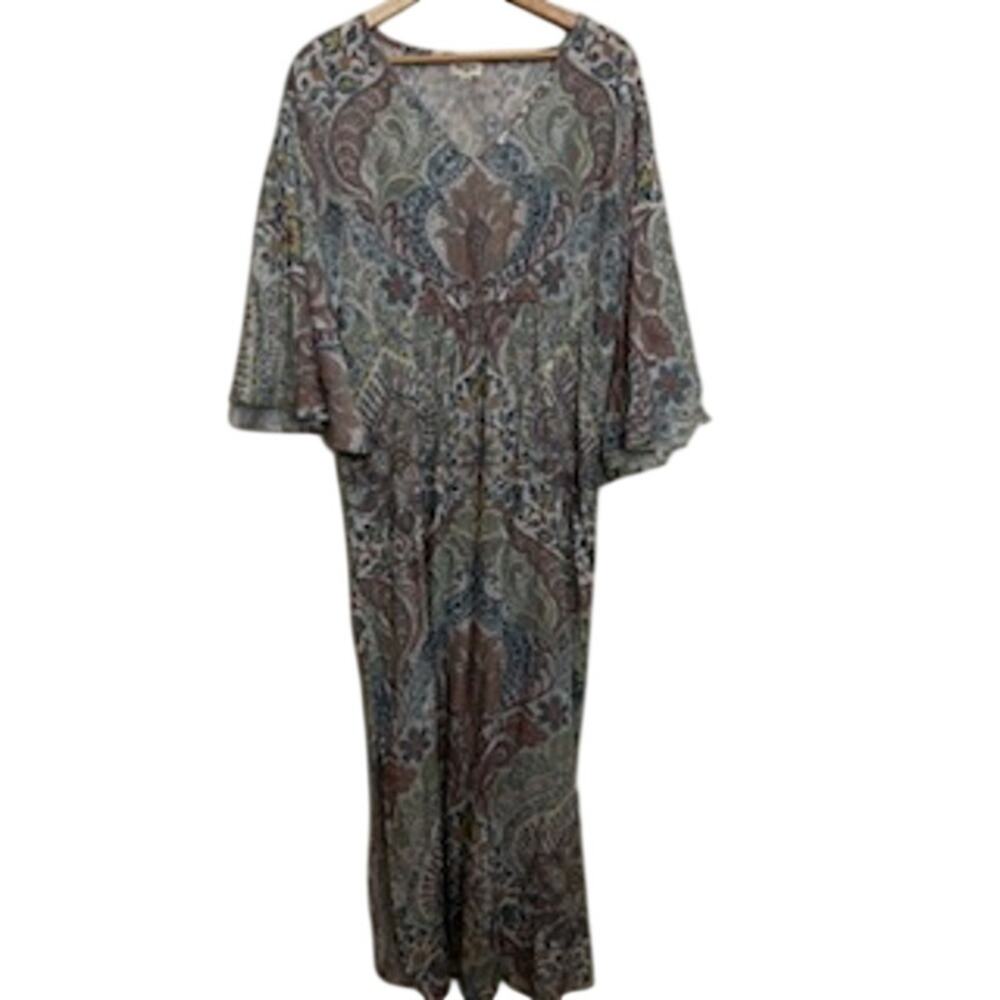 World Market Boho Maxi Dress Kimono Sleeve Paisley Print V Neck S/M Resort - Picture 5 of 9